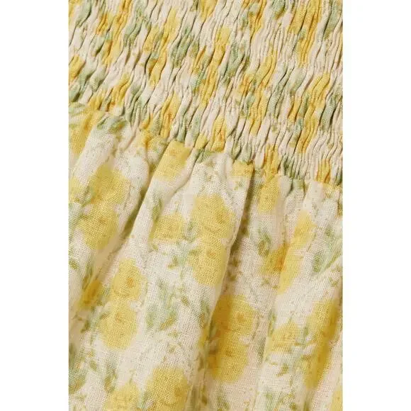 Faithfull The Brand Romina Shirred Floral-print Linen Mini Dress - XS - Yellow
